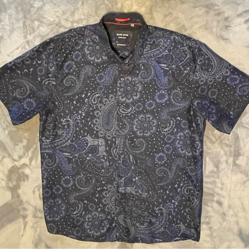 Black Casual Button Down Shirt with Floral Pattern